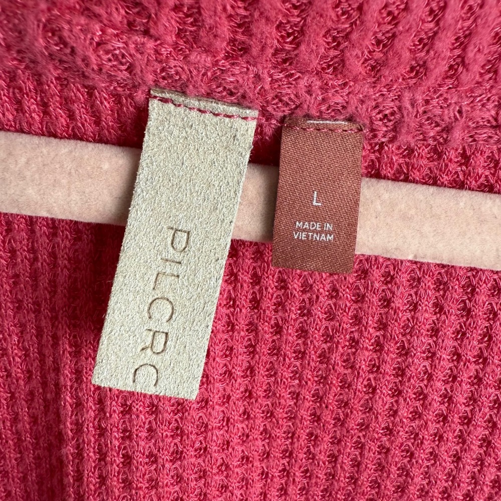 Pilcro Anthropologie Waffle Knit Ruffle Sleeve Top Women Large Pink V-Neck - Picture 4 of 7